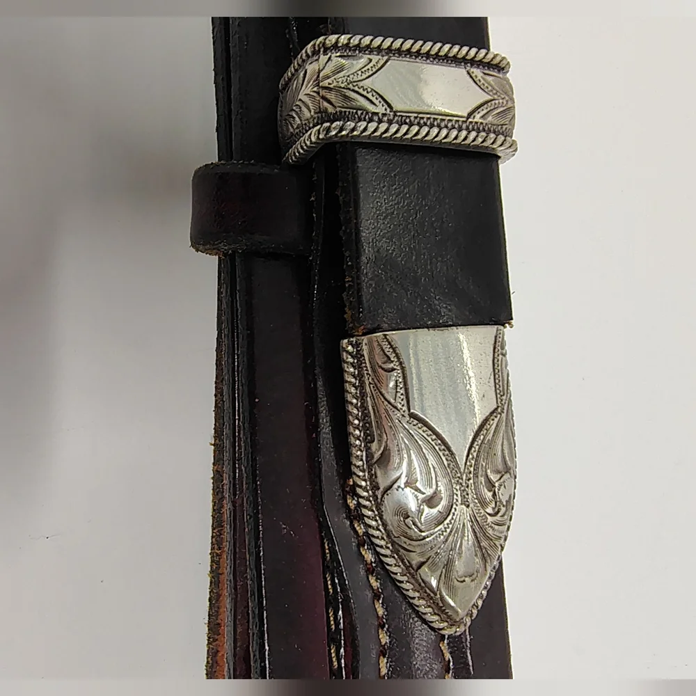 LEATHER MEN'S BELT WESTERN HANDMADE,  FILIGREE SILVER BUCKLE, ⭐ CONCHOS Sz 42-46 - Picture 14 of 15